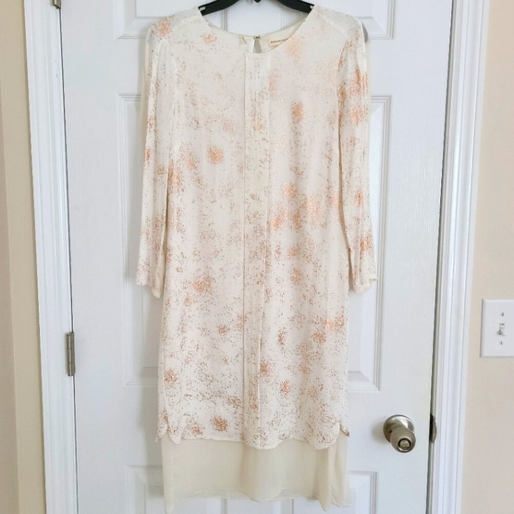 Rebecca Taylor white & rose gold foil sheath dress